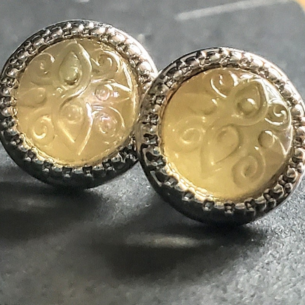 Lia Sophia " Sugar Blossom" Silver Button Stud Earrings With Detailed Design
